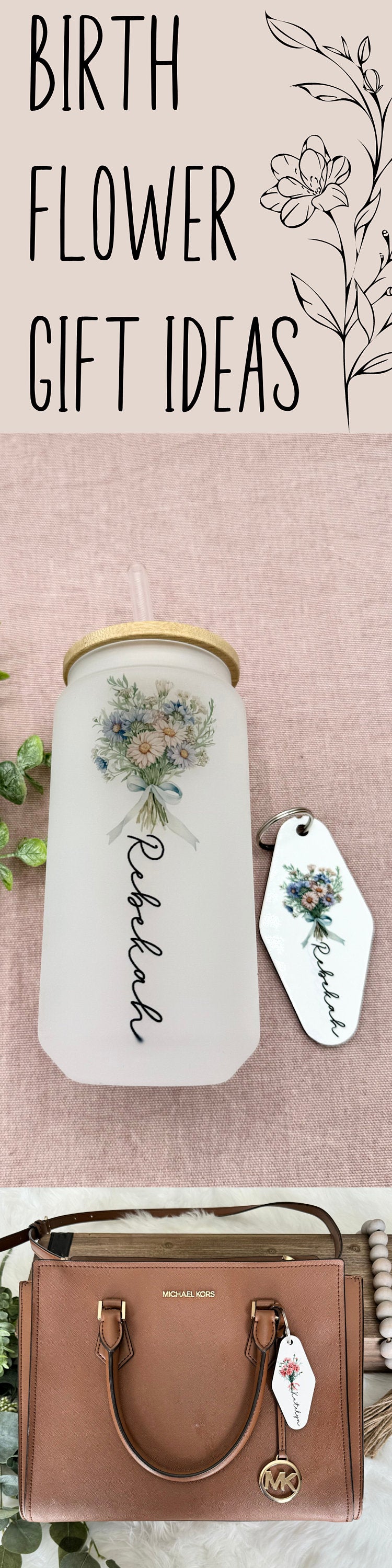 Birth Flower Gift For Her Personalized Keychain For Mom Flower Iced Cup Mothers Day Gift Custom Purse Tag for Keys Holder Personalized Gifts