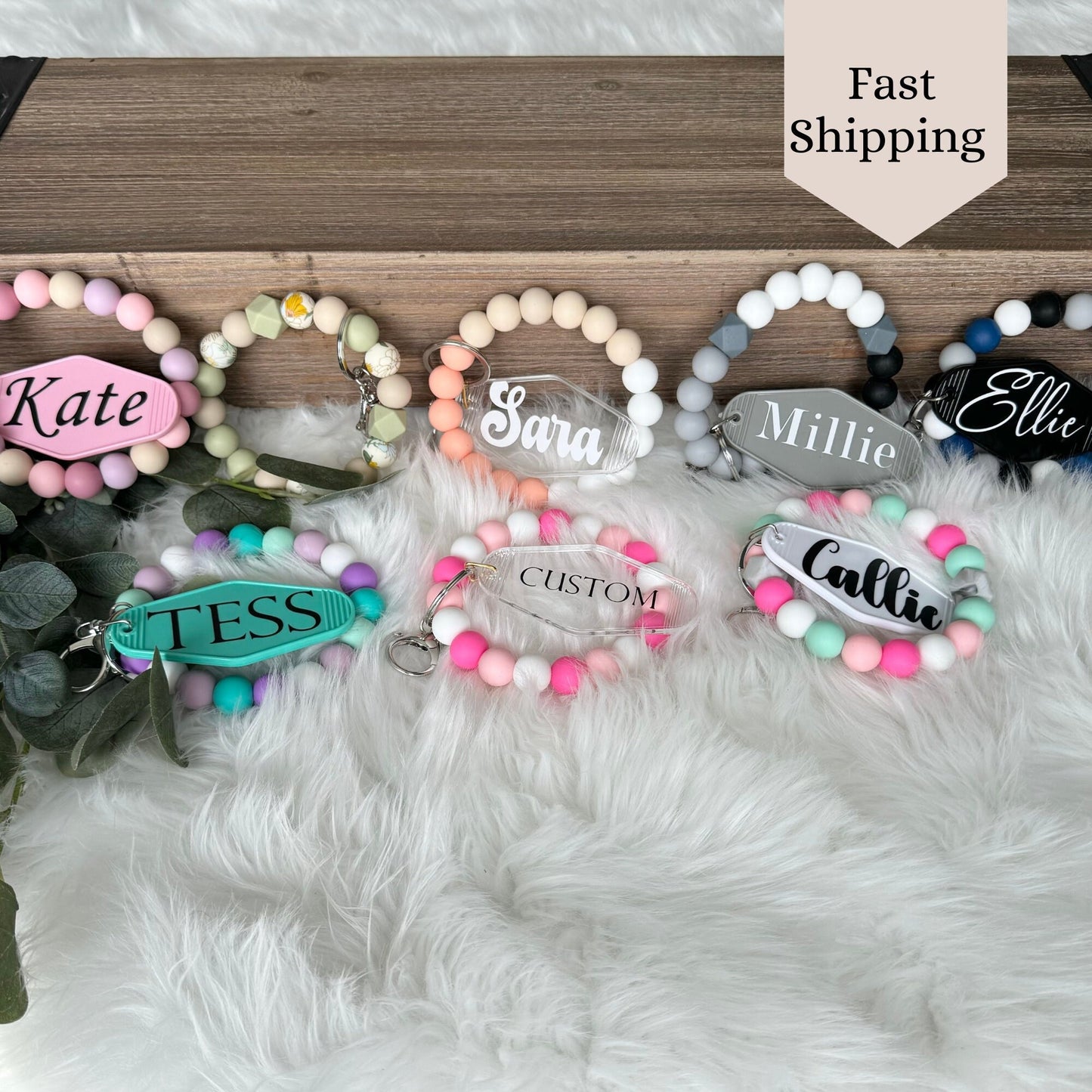 custom wristlets with name. These are the perfect gift for teachers and bridesmaids.